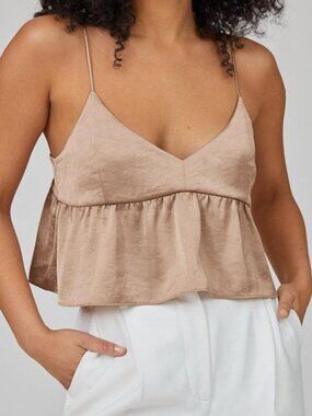 Aritzia Wilfred Lover Satin V Neck Camisole Marmont Gold Camel Size Large